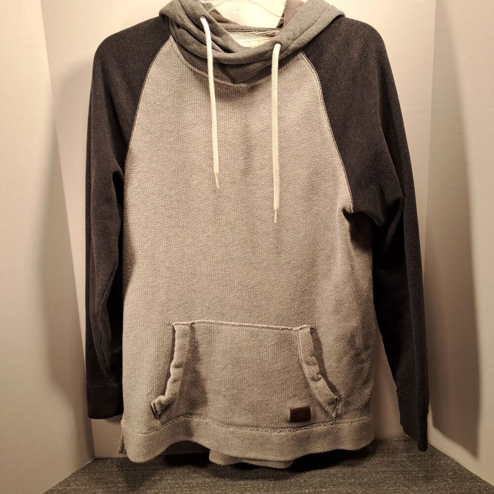 Hollister Hoodie Sweatshirt Men Size S Gray Raglan Long Sleeve Textured Pullover